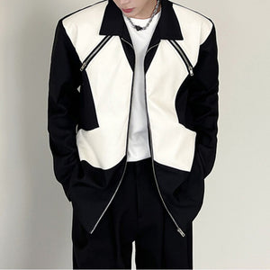 Black and White Leather Zip Up Jacket