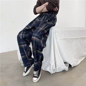 Retro Plaid Casual Straight Harem Pants