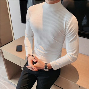 Half Turtleneck Slim Striped Long Sleeve Top