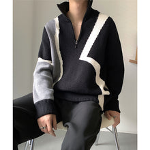 Load image into Gallery viewer, Zip Turtleneck Patchwork Knit Sweater
