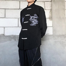 Load image into Gallery viewer, Vintage Buckle Stand Collar Dragon Embroidery Shirt
