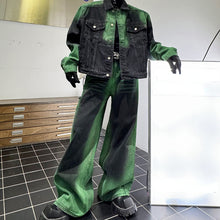 Load image into Gallery viewer, Spray-painted Denim Jacket and Wide-leg Trousers Two-piece Set
