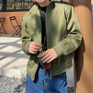 Vintage Stand Collar Shoulder Pad Cropped Jacket