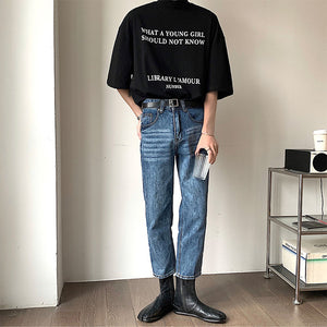 Half Turtleneck Printed Short Sleeve T-Shirt