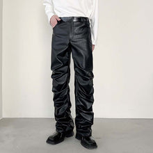 Load image into Gallery viewer, Dark Punk Folded Pile PU Pants
