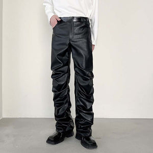 Dark Punk Folded Pile PU Pants