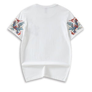 Dragon Embroidered Loose Short Sleeve T-Shirt