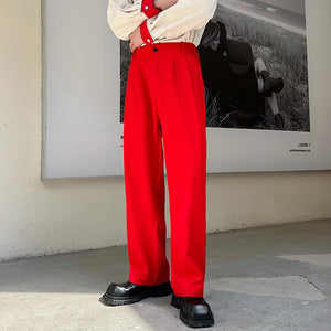 Red Straight Wide Leg Trousers