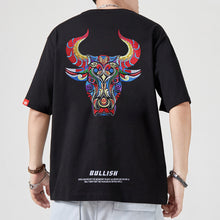 Load image into Gallery viewer, Bull Head Embroidered Loose Short Sleeve T-Shirt
