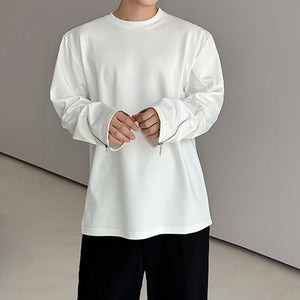Solid Color Round Neck Zipper Long Sleeve Shirt