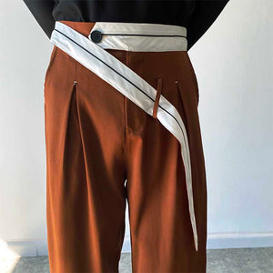 Contrast Color Belt Design Straight Leg Pants