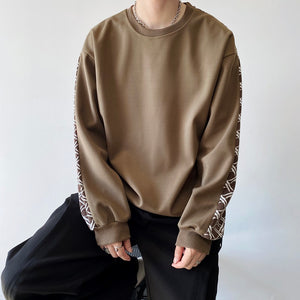 Jacquard Contrast Crew Neck Long Sleeves Sweatshirt