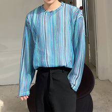 Load image into Gallery viewer, Teal Striped Crewneck Sheer T-Shirt
