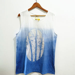 Blue Bamboo Cotton Linen Print Tank Top