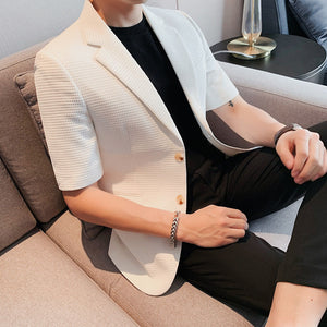 Check Embossed Casual Mid Sleeve Blazer