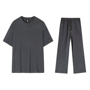 Thin Solid Short Sleeve T-Shirt And Pant Set