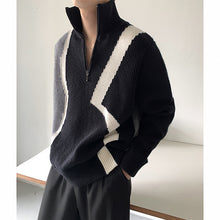 Load image into Gallery viewer, Zip Turtleneck Patchwork Knit Sweater
