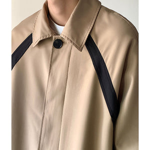 Thin Colorblock Lapel Mid-Length Trench Coat