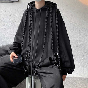 Webbing Embellished Loose Hoodie