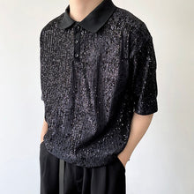 Load image into Gallery viewer, Sequin Short Sleeve Polo Shirt
