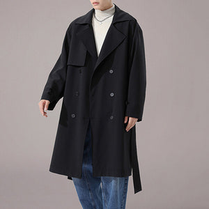 Solid Double-breasted Loose Trench Coat