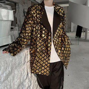 Double Breasted Sequined Lapel Jacket