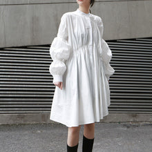 Load image into Gallery viewer, Ruched Balloon Sleeve Shirt Dress
