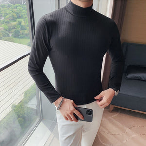 Half Turtleneck Slim Striped Long Sleeve Top