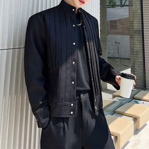 Pleated Stand Collar Jacket