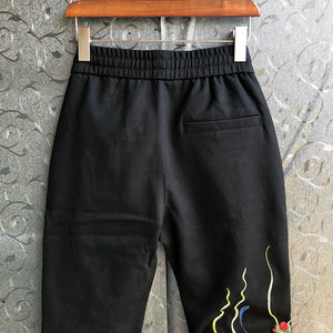 Leg Embroidery Slim Stretch Sweatpants