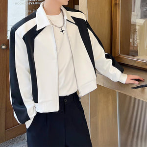 Black And White Colorblock Shoulder Pad Cropped Jacket