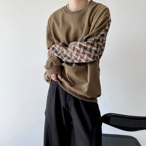 Jacquard Contrast Crew Neck Long Sleeves Sweatshirt