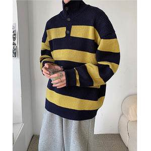 Half Turtleneck Button block Color Sweater