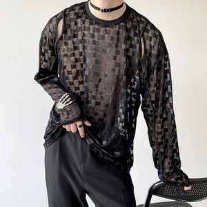 Mesh Jacquard Cutout Translucent T-Shirt