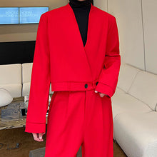 Load image into Gallery viewer, Red V-neck Blazer Wide-leg Trousers Two-piece Set
