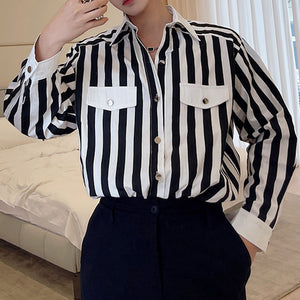 Contrast Vertical Stripe Lapel Shirt