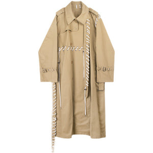 Contrast Color Line Stitching Long Trench Coat