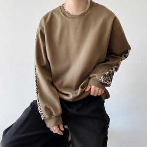 Jacquard Contrast Crew Neck Long Sleeves Sweatshirt