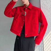 Load image into Gallery viewer, Antique Red Velvet Buckle Cropped Jacket
