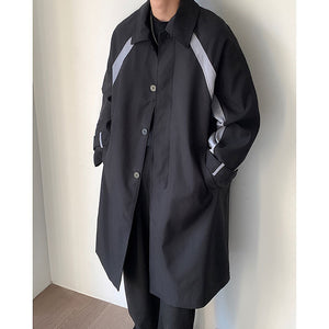 Thin Colorblock Lapel Mid-Length Trench Coat