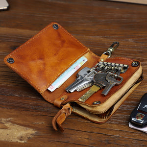 Retro Handmade Leather Wallet Key Bag