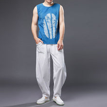 Load image into Gallery viewer, Blue Bamboo Cotton Linen Print Tank Top
