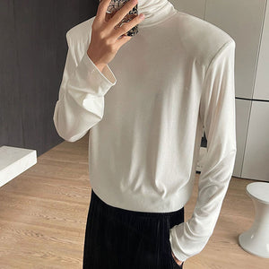 High Neck Shoulder Pad Long Sleeve T-Shirt