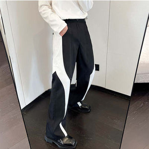 Black and White Paneled Straight-leg Pants