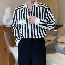 Load image into Gallery viewer, Contrast Vertical Stripe Lapel Shirt
