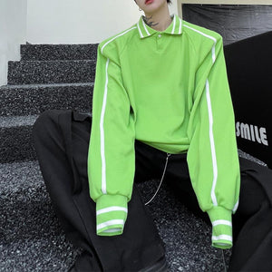 Paneled Webbing Lapel Long-Sleeve Sweatshirt