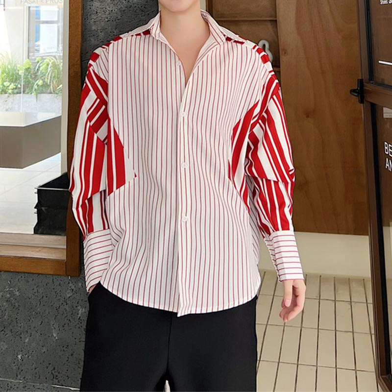 Irregular Stripe Panel Long Sleeve Shirt