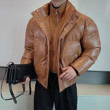 Load image into Gallery viewer, Winter Retro Fake Two Piece Thickened Warm Stand Collar Leather Jacket
