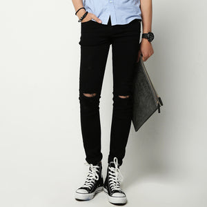 Thin Knee Ripped Black Slim Jeans