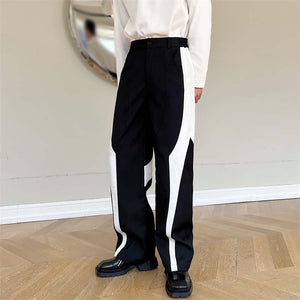 Black and White Paneled Straight-leg Pants